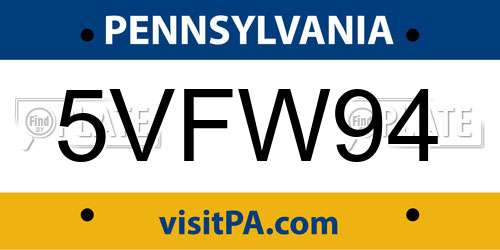 5VFW94 Pennsylvania License Plate