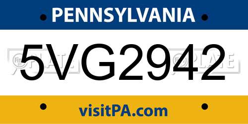 5VG2942 Pennsylvania License Plate
