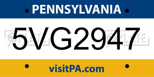 5VG2947 Pennsylvania License Plate