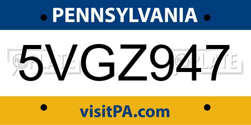 5VGZ947 Pennsylvania License Plate