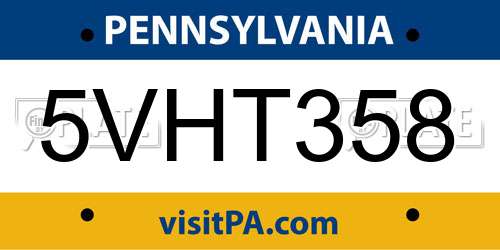 5VHT358 Pennsylvania License Plate