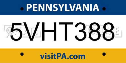 5VHT388 Pennsylvania License Plate