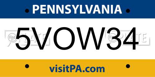 5VOW34 Pennsylvania License Plate