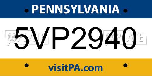 5VP2940 Pennsylvania License Plate
