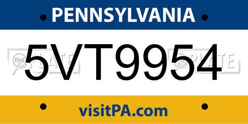 5VT9954 Pennsylvania License Plate
