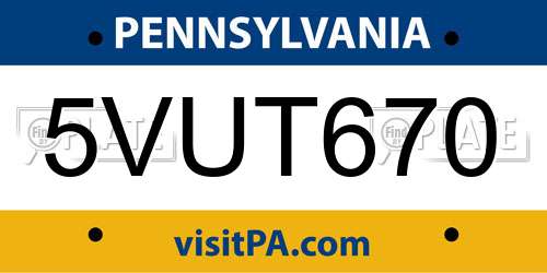 5VUT670 Pennsylvania License Plate