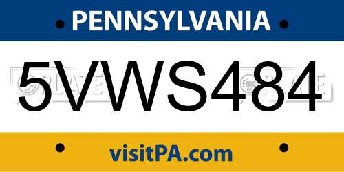 5VWS484 Pennsylvania License Plate