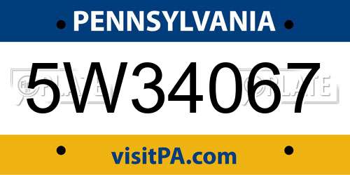 5W34067 Pennsylvania License Plate