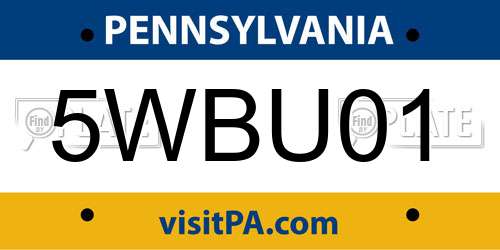 5WBU01 Pennsylvania License Plate