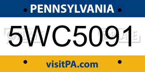 5WC5091 Pennsylvania License Plate