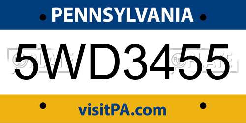 5WD3455 Pennsylvania License Plate