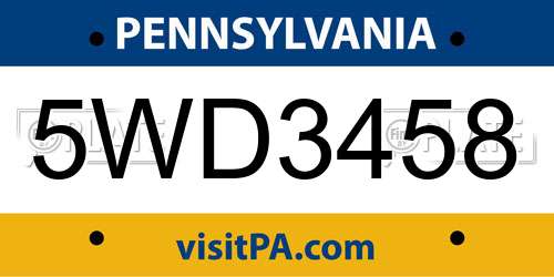 5WD3458 Pennsylvania License Plate