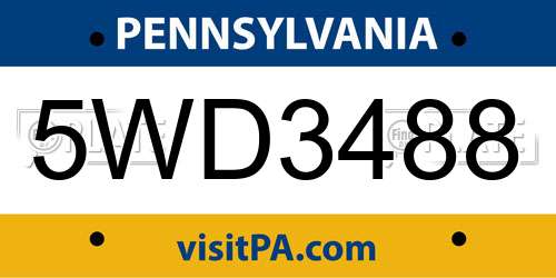 5WD3488 Pennsylvania License Plate