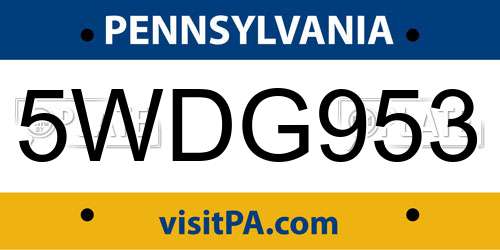 5WDG953 Pennsylvania License Plate