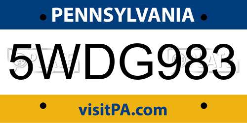 5WDG983 Pennsylvania License Plate
