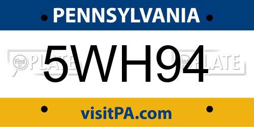 5WH94 Pennsylvania License Plate