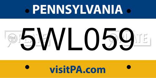 5WL059 Pennsylvania License Plate