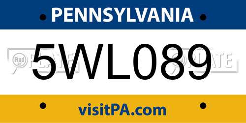 5WL089 Pennsylvania License Plate