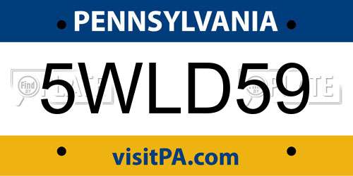5WLD59 Pennsylvania License Plate