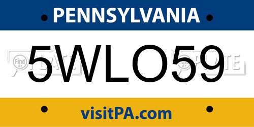 5WLO59 Pennsylvania License Plate