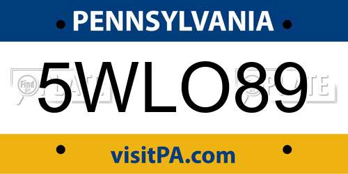 5WLO89 Pennsylvania License Plate