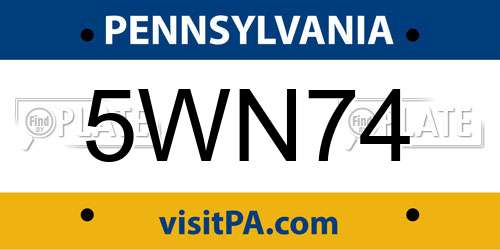 5WN74 Pennsylvania License Plate