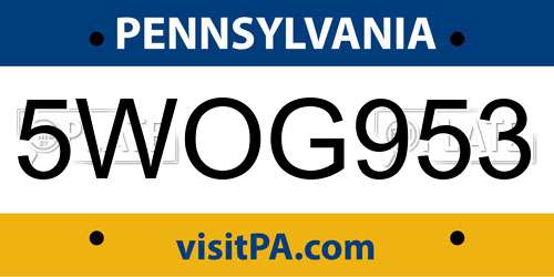 5WOG953 Pennsylvania License Plate