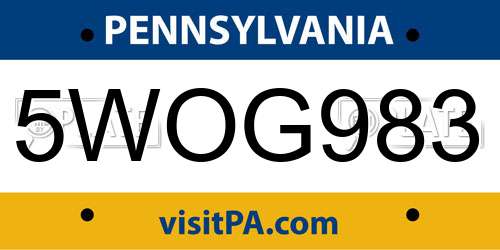 5WOG983 Pennsylvania License Plate
