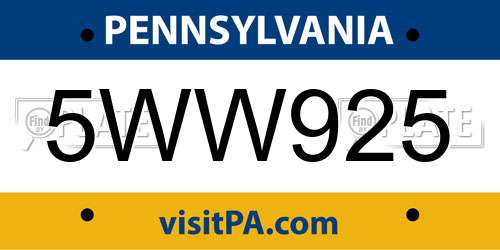 5WW925 Pennsylvania License Plate
