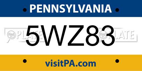 5WZ83 Pennsylvania License Plate