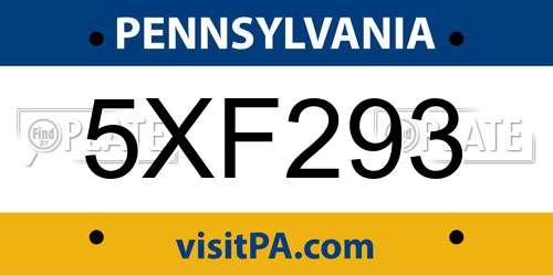 5XF293 Pennsylvania License Plate