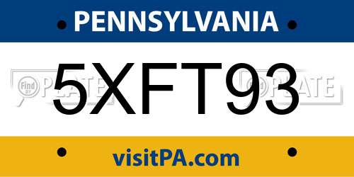 5XFT93 Pennsylvania License Plate