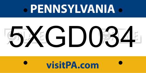 5XGD034 Pennsylvania License Plate