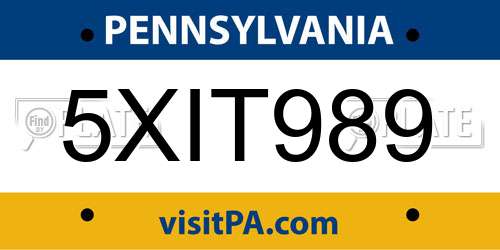 5XIT989 Pennsylvania License Plate