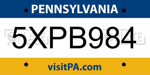 5XPB984 Pennsylvania License Plate