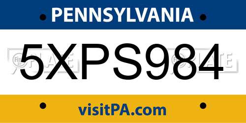 5XPS984 Pennsylvania License Plate