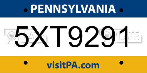 5XT9291 Pennsylvania License Plate