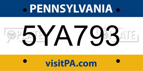 5YA793 Pennsylvania License Plate