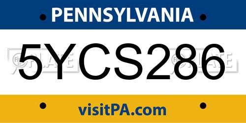 5YCS286 Pennsylvania License Plate