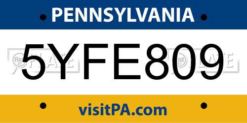 5YFE809 Pennsylvania License Plate