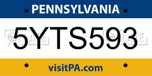 5YTS593 Pennsylvania License Plate
