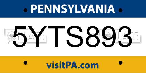 5YTS893 Pennsylvania License Plate