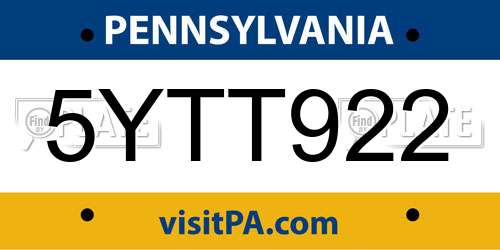 5YTT922 Pennsylvania License Plate