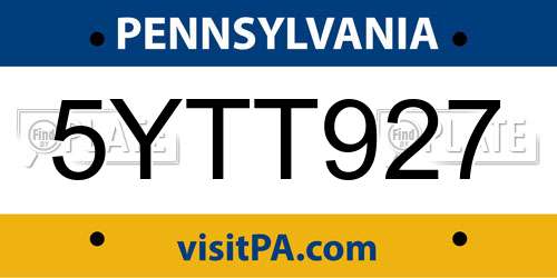 5YTT927 Pennsylvania License Plate