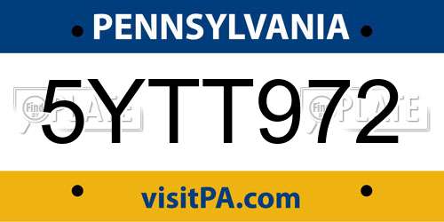 5YTT972 Pennsylvania License Plate
