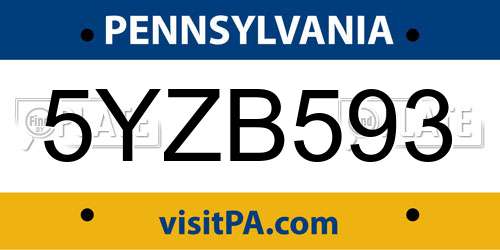 5YZB593 Pennsylvania License Plate