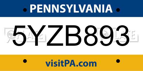 5YZB893 Pennsylvania License Plate