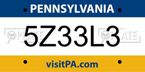 5Z33L3 Pennsylvania License Plate