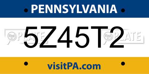 5Z45T2 Pennsylvania License Plate