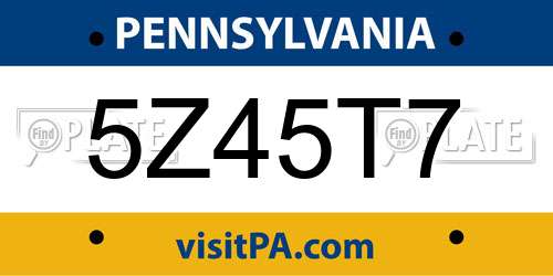 5Z45T7 Pennsylvania License Plate